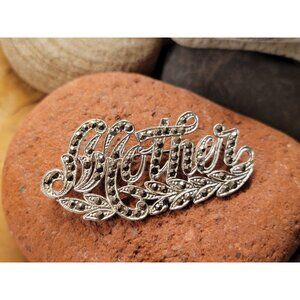 Vintage Jewelry "Mother" Brooch Pin With Marcasite Rhinestones 2.25 Inches